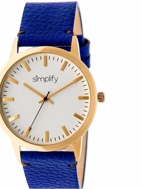 Simplify Men's Blue Leather Strap Gold Case Watch